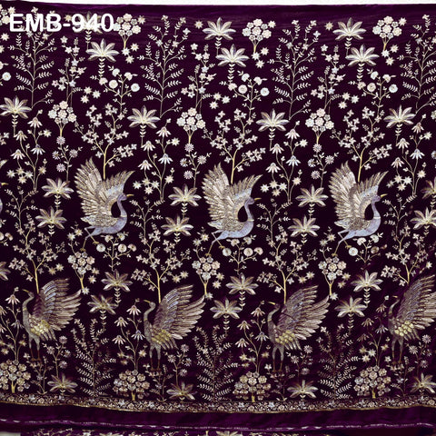 55 inches Wine Indian Embroidered Velvet Fabric by the yard Sewing Crafting Wedding Dresses Theatrical Costumes Longline Jackets Waistcoats