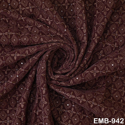 Brown Indian Embroidered Velvet Fabric by the yard Sewing DIY Crafting Wedding Shift Dresses Theatrical Costumes Longline Jackets Waistcoats