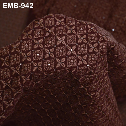 Brown Indian Embroidered Velvet Fabric by the yard Sewing DIY Crafting Wedding Shift Dresses Theatrical Costumes Longline Jackets Waistcoats