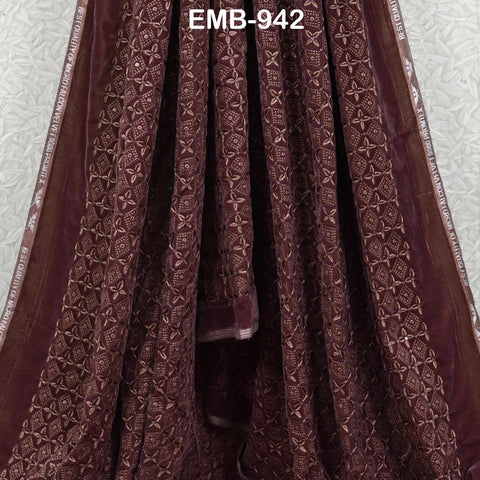Brown Indian Embroidered Velvet Fabric by the yard Sewing DIY Crafting Wedding Shift Dresses Theatrical Costumes Longline Jackets Waistcoats