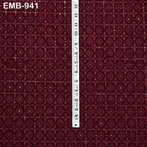 Maroon Indian Embroidered Velvet Fabric by the yard Sewing DIY Crafting Wedding Shift Dresses Theatrical Costumes Longline Jackets Waistcoat