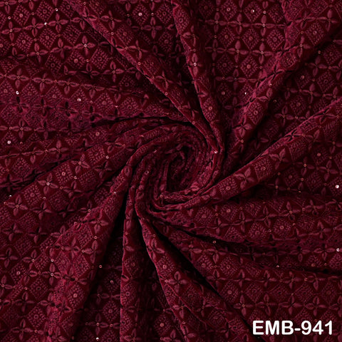Maroon Indian Embroidered Velvet Fabric by the yard Sewing DIY Crafting Wedding Shift Dresses Theatrical Costumes Longline Jackets Waistcoat
