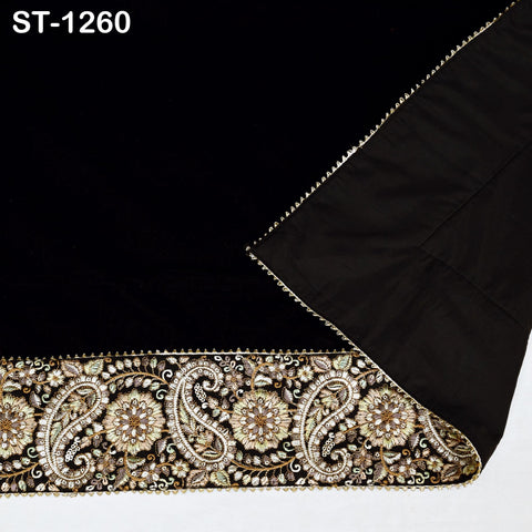 Black Velvet Shawl Dupatta – Embroidered Floral Border Wrap for Bridal, Partywear & Groom Sherwani