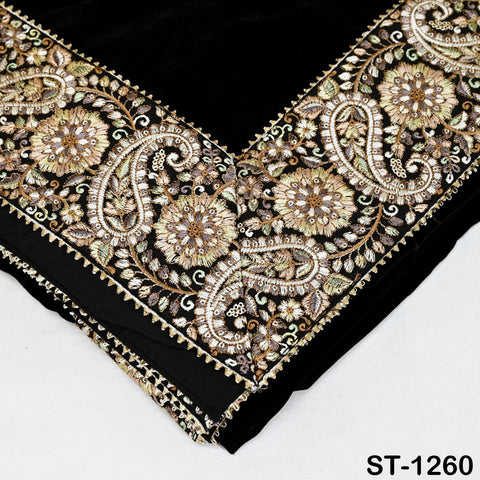 Black Velvet Shawl Dupatta – Embroidered Floral Border Wrap for Bridal, Partywear & Groom Sherwani