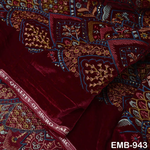 Maroon Indian Embroidered Velvet Fabric by the yard Sewing Crafting Wedding Dress Costumes Doll Bags Cushion Covers Table Runner Quilting