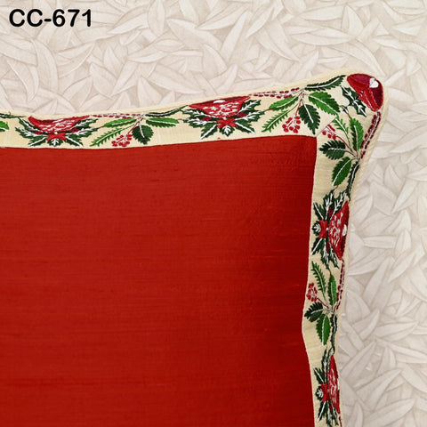 Red & Ivory Dupioni Silk Cushion Cover – Christmas Bell Holiday Decor | Festive Throw Pillow | Handmade by Hathkargaha