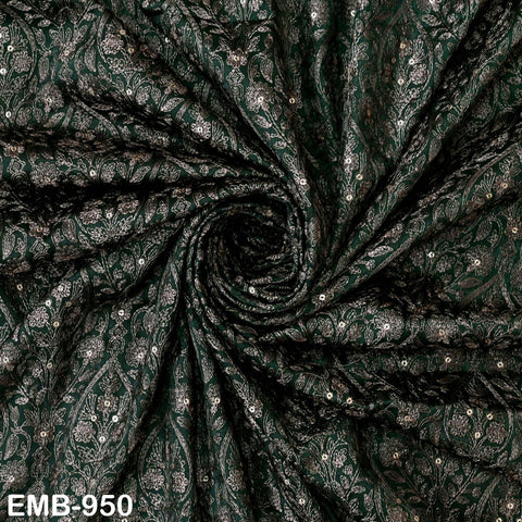 Green Indian Embroidered Velvet Fabric by the yard Sewing DIY Crafting Wedding Shift Dresses Theatrical Costumes Longline Jackets Waistcoat