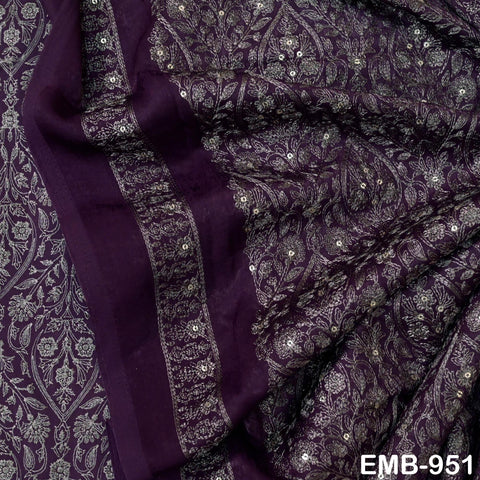 Plum Indian Embroidered Velvet Fabric by the yard Sewing DIY Crafting Wedding Shift Dresses Theatrical Costumes Longline Jackets Waistcoat