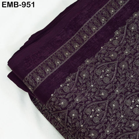 Plum Indian Embroidered Velvet Fabric by the yard Sewing DIY Crafting Wedding Shift Dresses Theatrical Costumes Longline Jackets Waistcoat