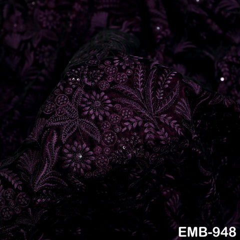 Wine Indian Embroidered Velvet Fabric by the yard Sewing DIY Crafting Wedding Shift Dresses Theatrical Costumes Longline Jackets Waistcoat