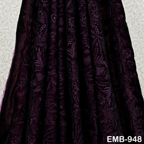 Wine Indian Embroidered Velvet Fabric by the yard Sewing DIY Crafting Wedding Shift Dresses Theatrical Costumes Longline Jackets Waistcoat