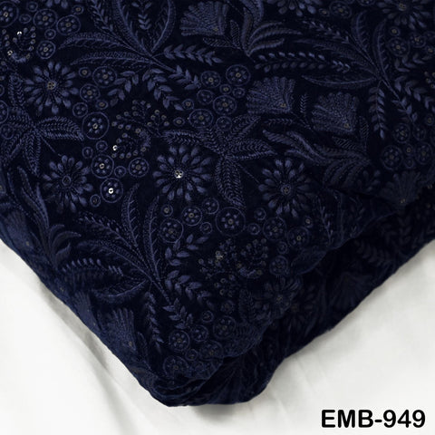 Blue Indian Embroidered Velvet Fabric by the yard Sewing DIY Crafting Wedding Shift Dresses Theatrical Costumes Longline Jackets Waistcoat