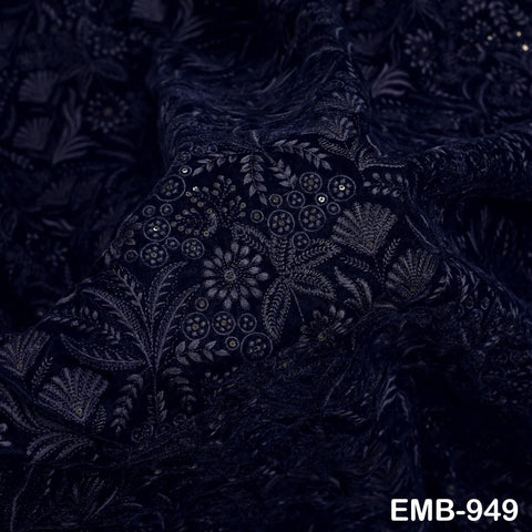 Blue Indian Embroidered Velvet Fabric by the yard Sewing DIY Crafting Wedding Shift Dresses Theatrical Costumes Longline Jackets Waistcoat
