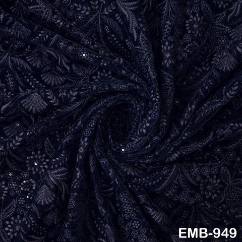 Blue Indian Embroidered Velvet Fabric by the yard Sewing DIY Crafting Wedding Shift Dresses Theatrical Costumes Longline Jackets Waistcoat