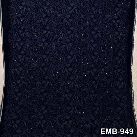Blue Indian Embroidered Velvet Fabric by the yard Sewing DIY Crafting Wedding Shift Dresses Theatrical Costumes Longline Jackets Waistcoat