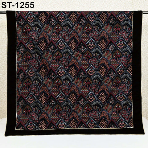 Embroidered Velvet Shawl Dupatta – Black Designer Velvet Wrap with Sequin Floral Border for Wedding, Bridal, Partywear