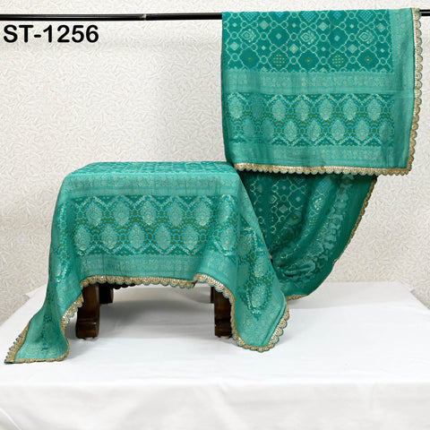 Indian Green Bandhani Brocade Dupatta 2.3 Meter – Heavy Banarasi Tie-Dye Stole for Bridal, Wedding, Festive & Ethnic Wear