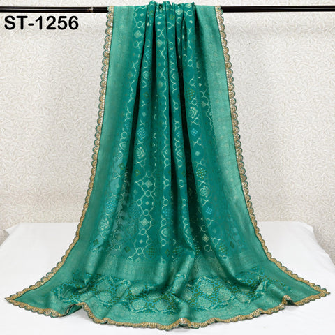 Indian Green Bandhani Brocade Dupatta 2.3 Meter – Heavy Banarasi Tie-Dye Stole for Bridal, Wedding, Festive & Ethnic Wear