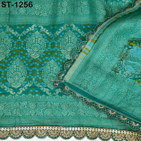 Indian Green Bandhani Brocade Dupatta 2.3 Meter – Heavy Banarasi Tie-Dye Stole for Bridal, Wedding, Festive & Ethnic Wear