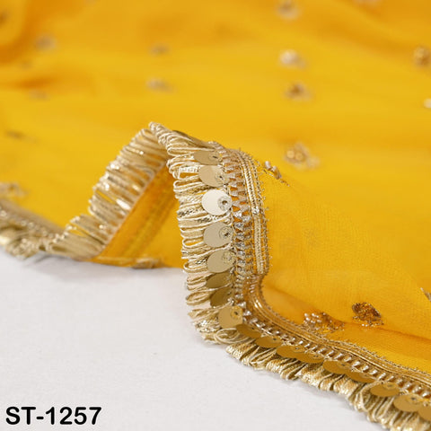 Yellow Beaded Designer Dupatta – Georgette Stole with Sequin & Bead Embroidery | Wedding, Festive, Bridal Wrap