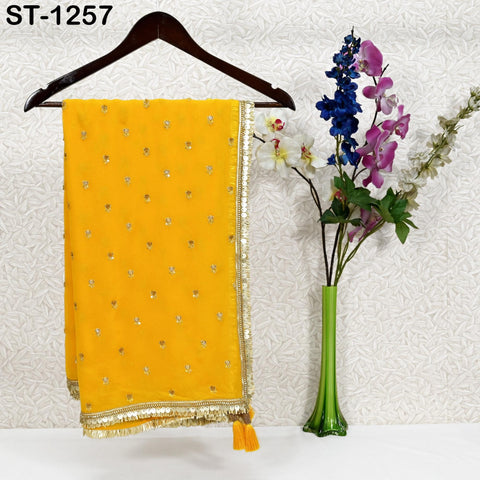 Yellow Beaded Designer Dupatta – Georgette Stole with Sequin & Bead Embroidery | Wedding, Festive, Bridal Wrap