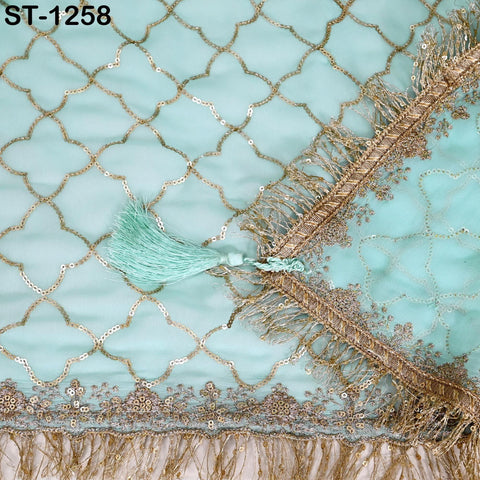 Ice Blue Georgette Dupatta for Women, Bridal Wedding lehenga Heavy Chunni Veil Sequin Scarf, Indian Ethnic Dress Costume Bridesmaid's Gift