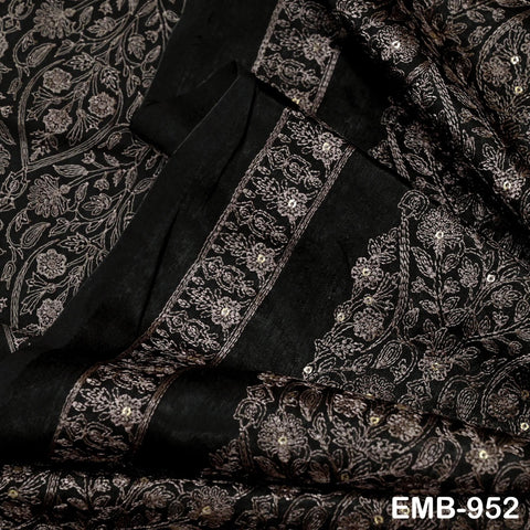 Black Indian Embroidered Velvet Fabric by the yard Sewing DIY Crafting Wedding Shift Dresses Theatrical Costumes Longline Jackets Waistcoat