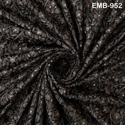 Black Indian Embroidered Velvet Fabric by the yard Sewing DIY Crafting Wedding Shift Dresses Theatrical Costumes Longline Jackets Waistcoat