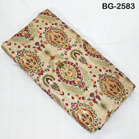 Beige Brocade Fabric by the Yard Indian Banarasi Winter Wedding Dress Brides Mother Knee Length Coat Theatrical Historic Costumes