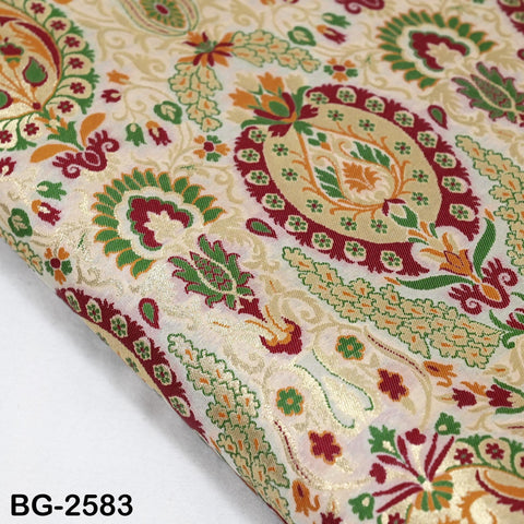 Beige Brocade Fabric by the Yard Indian Banarasi Winter Wedding Dress Brides Mother Knee Length Coat Theatrical Historic Costumes