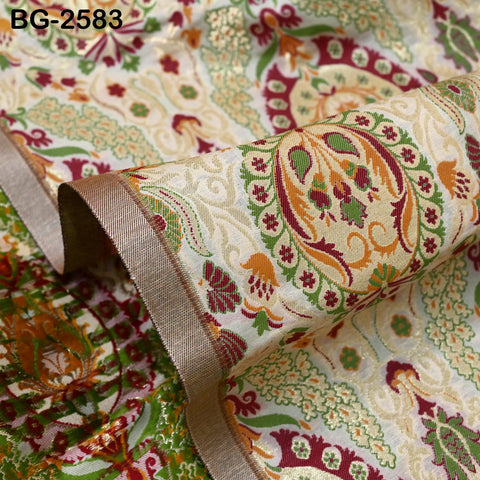 Beige Brocade Fabric by the Yard Indian Banarasi Winter Wedding Dress Brides Mother Knee Length Coat Theatrical Historic Costumes