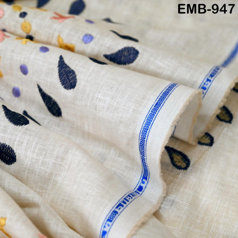 52'' Embroidered Linen fabric by the yard Pure Natural Linen Embroidery Kids and Women Summer Dress, Shorts, Skirts, Bottoms, Craft Sewing