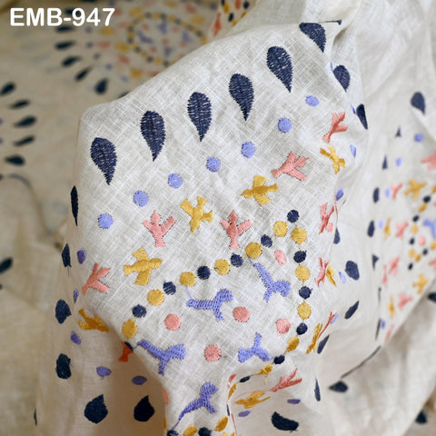 52'' Embroidered Linen fabric by the yard Pure Natural Linen Embroidery Kids and Women Summer Dress, Shorts, Skirts, Bottoms, Craft Sewing