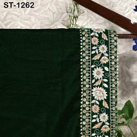 Green Velvet Shawl Designer Dupatta Embroidery on edge Gift for Women Indian Embroidered Chunni Bridal Veil Lehenga Festival Punjabi Wedding