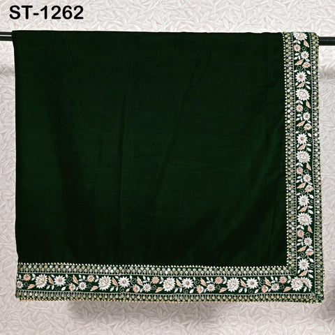 Green Velvet Shawl Designer Dupatta Embroidery on edge Gift for Women Indian Embroidered Chunni Bridal Veil Lehenga Festival Punjabi Wedding