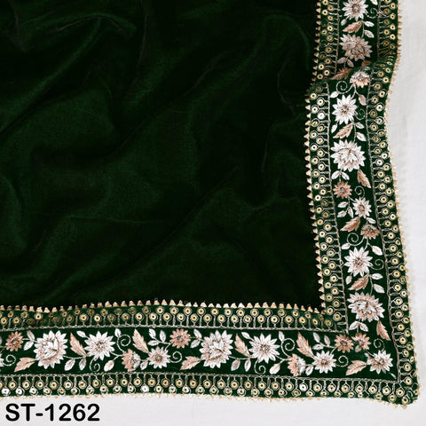 Green Velvet Shawl Designer Dupatta Embroidery on edge Gift for Women Indian Embroidered Chunni Bridal Veil Lehenga Festival Punjabi Wedding