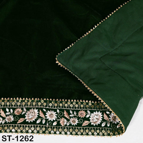 Green Velvet Shawl Designer Dupatta Embroidery on edge Gift for Women Indian Embroidered Chunni Bridal Veil Lehenga Festival Punjabi Wedding