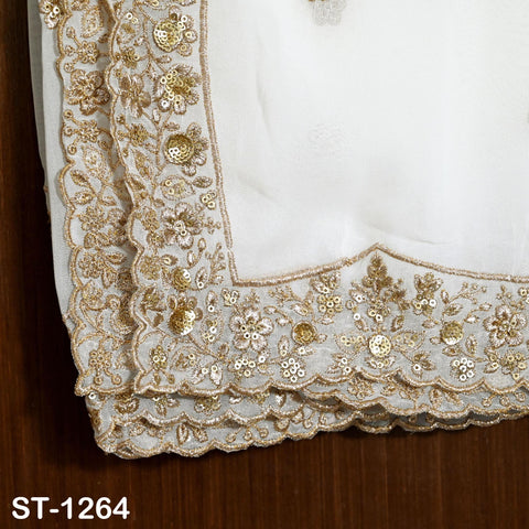 Embroidered Dyeable Dupatta Georgette Gold Sequin, Light Weight Stole, Indian Designer Wedding Lehenga Veil, Women Haldi Dress Chunni Gift