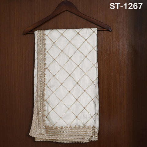 Gold Embroidered Dyeable Dupatta | Viscose Silk Stole with Scalloped Border | Bridal, Wedding, Festive Shawl | Custom Dyeable Dupatta