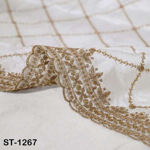 Gold Embroidered Dyeable Dupatta | Viscose Silk Stole with Scalloped Border | Bridal, Wedding, Festive Shawl | Custom Dyeable Dupatta