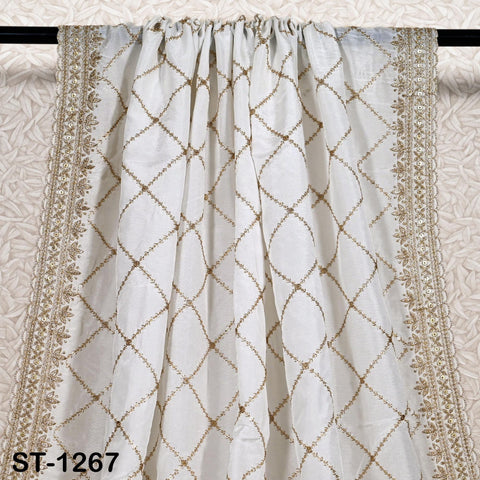 Gold Embroidered Dyeable Dupatta | Viscose Silk Stole with Scalloped Border | Bridal, Wedding, Festive Shawl | Custom Dyeable Dupatta