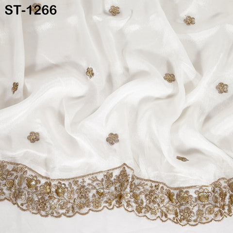 Gold Embroidered Dyeable Dupatta Chiffon Sequin, Light Weight Stole, Indian Bride Wedding Lehenga Veil, Women Haldi Dress Chunni Gift