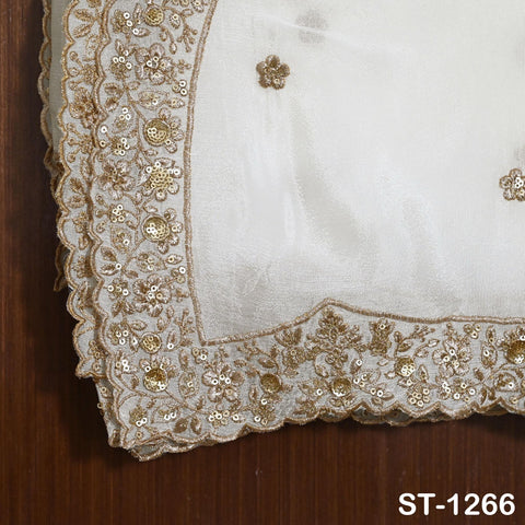 Gold Embroidered Dyeable Dupatta Chiffon Sequin, Light Weight Stole, Indian Bride Wedding Lehenga Veil, Women Haldi Dress Chunni Gift