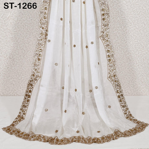 Gold Embroidered Dyeable Dupatta Chiffon Sequin, Light Weight Stole, Indian Bride Wedding Lehenga Veil, Women Haldi Dress Chunni Gift