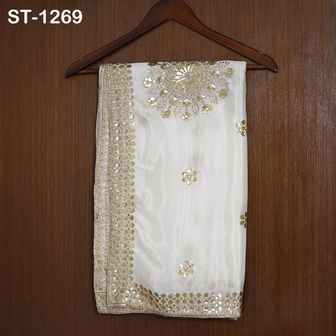 Embroidered Dyeable Dupatta Chiffon Gold Sequin, Light Weight Stole, Indian Bride Wedding Lehenga Veil, Women Mehndi Dress Chunni Gift her