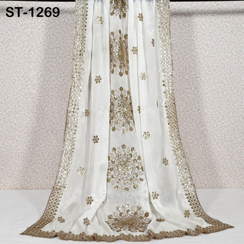 Embroidered Dyeable Dupatta Chiffon Gold Sequin, Light Weight Stole, Indian Bride Wedding Lehenga Veil, Women Mehndi Dress Chunni Gift her