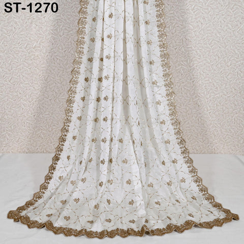 Gold Embroidered Dyeable Dupatta – Chiffon Stole with Scalloped Border | Bridal, Wedding, Festive Shawl | Custom Dyeable Dupatta