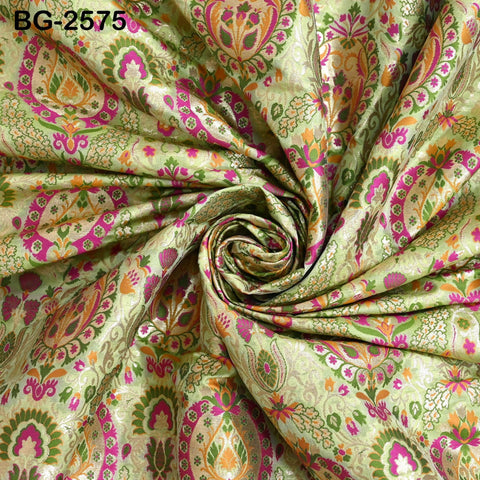 Indian Green Brocade Fabric Banarasi by Yard Bridal Wedding Dress Varanasi Blended Silk Crafting Sewing Lehenga Drapery Blouses Home Decor