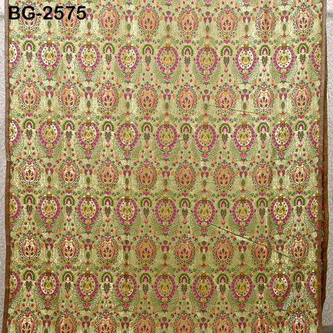 Indian Green Brocade Fabric Banarasi by Yard Bridal Wedding Dress Varanasi Blended Silk Crafting Sewing Lehenga Drapery Blouses Home Decor