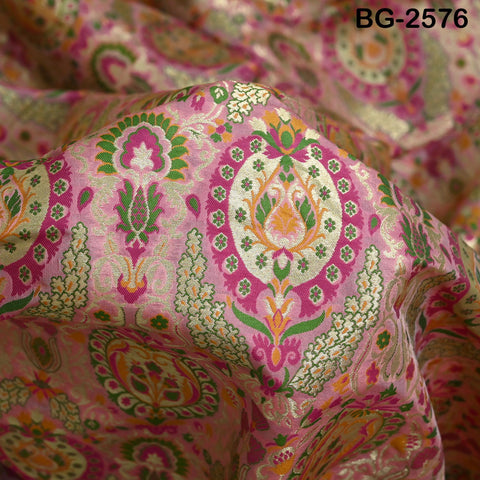 Pink Brocade Fabric by the Yard Historic Costume Indian Banarasi Wedding Dresses Material Knee Length Coat Sewing Upholstery Drapery